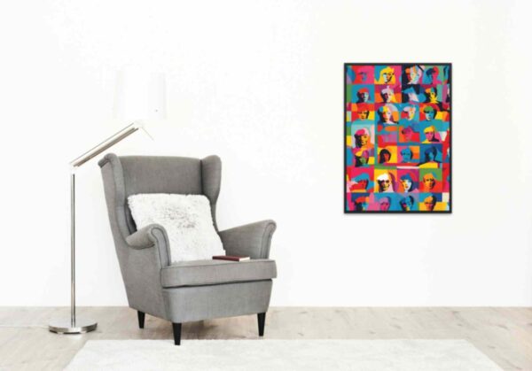 Minimalist retro-style wall art 'Great Minds Create Alike' in a colorful pop-art style, combining vibrant colors and bold vibes with vintage-inspired design.