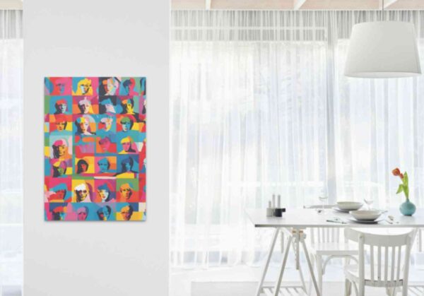 Minimalist retro-style wall art 'Great Minds Create Alike' in a colorful pop-art style, combining vibrant colors and bold vibes with vintage-inspired design.