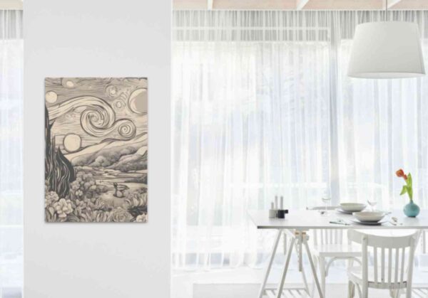 Minimalist retro-style wall art 'Sketch, Refine, Repeat' with a nature and sky sketch influenced by the great master painters, blending classical art inspiration with retro aesthetics.